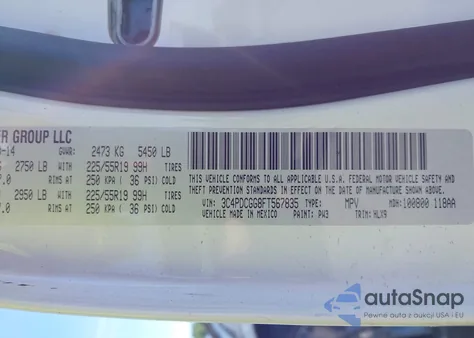 2015 Dodge Journey Crossroad z USA, uszkodzony, nr VIN 3C4PDCGG8FT567835